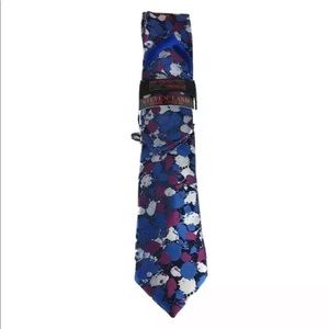 Steven Land Men's Tie & 2 Pocket Squares Navy Blue Royal Blue Fuchsia Hi-Density